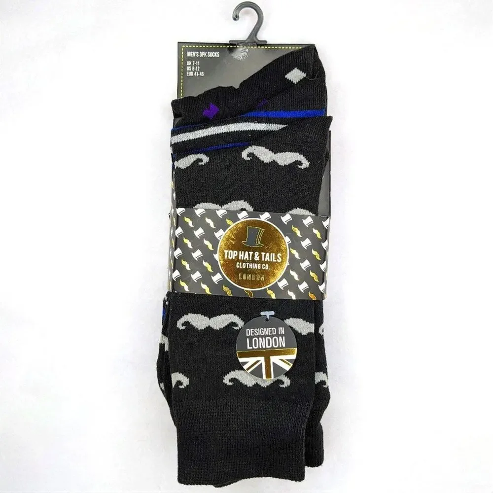 Top Hat & Tails Men's Crew Socks Black Multipack size 8-12